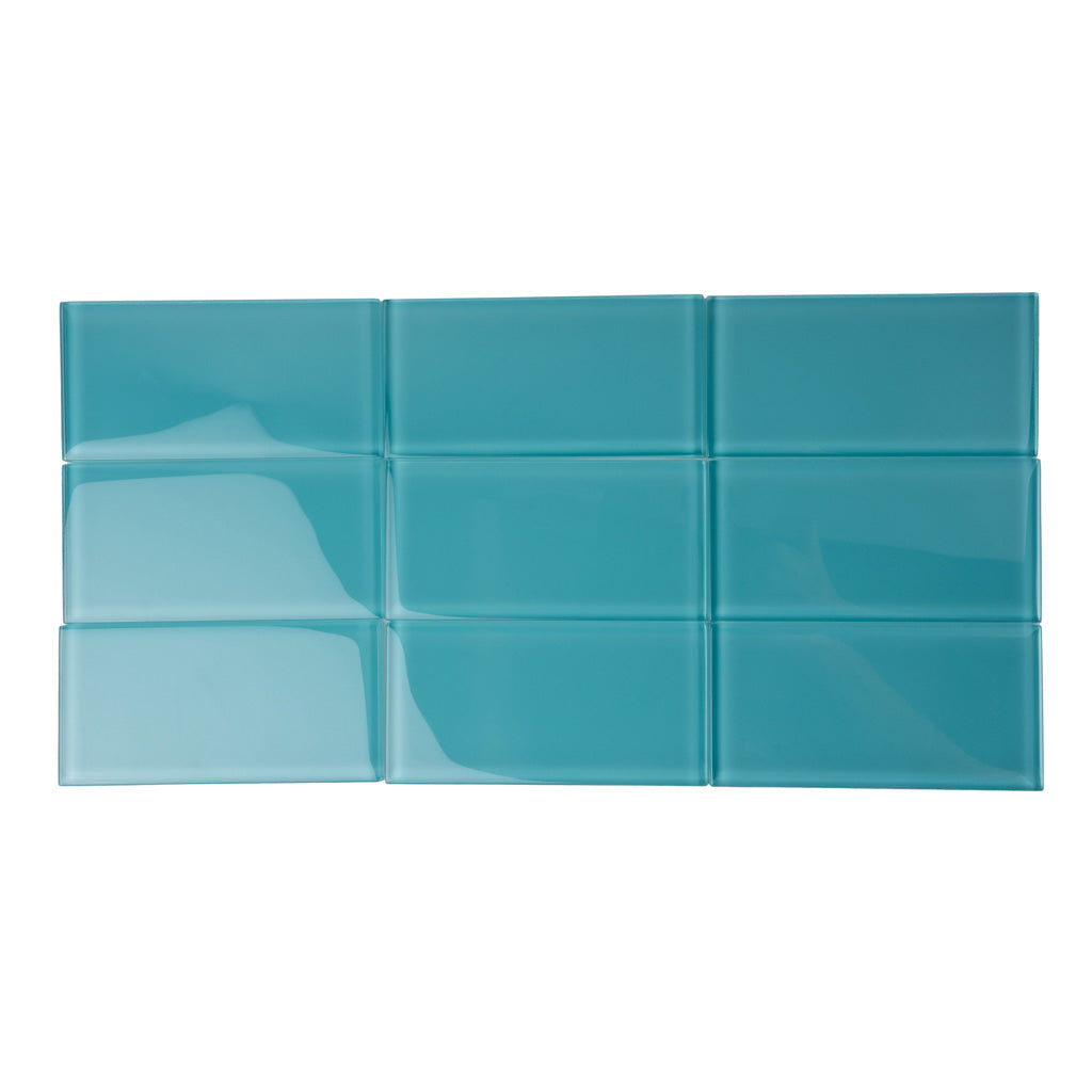 Sky Blue 3x6 Glossy Subway Glass Tile (40 pack, 5 sq ft/case) - Sample