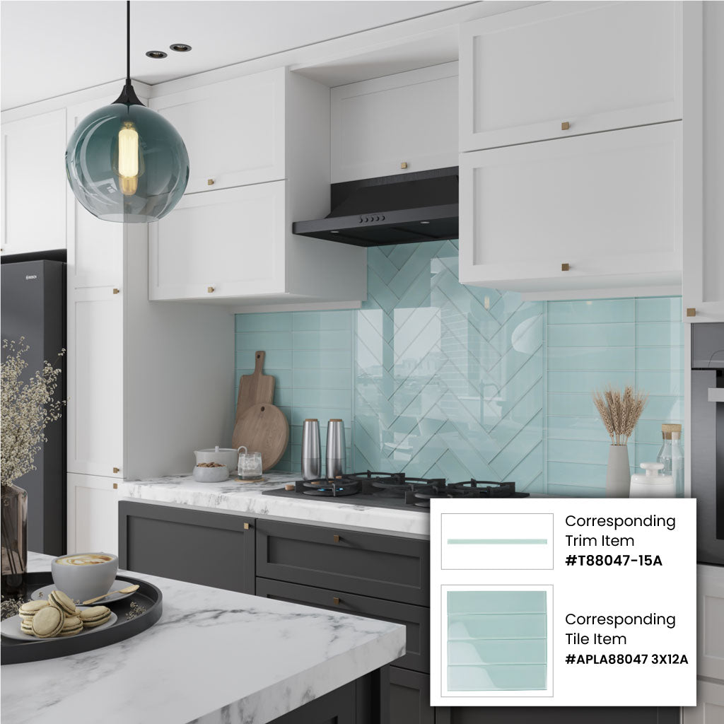 Blizzard Blue 0.5x12 Glossy Glass Pencil Tile Trim (10 pack, 0.5 sq ft/case)