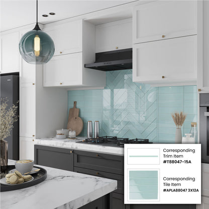 Blizzard Blue 0.5x12 Glossy Glass Pencil Tile Trim (10 pack, 0.5 sq ft/case)
