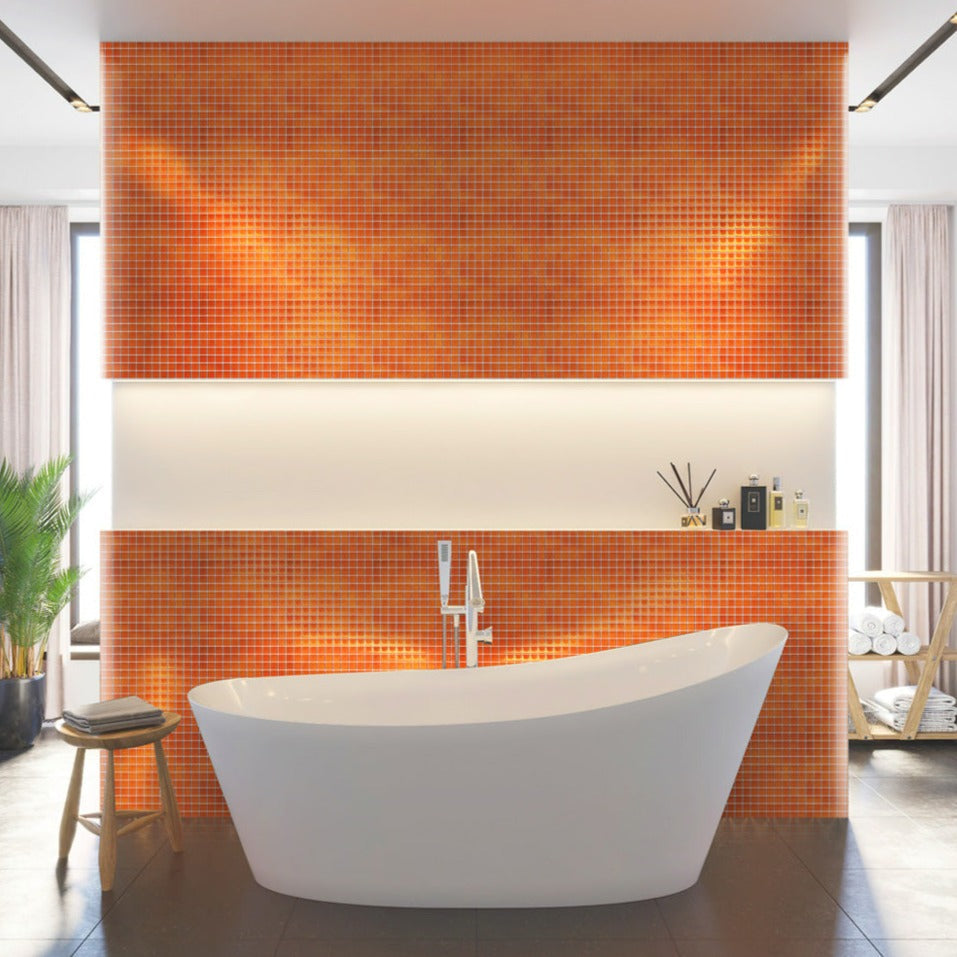 Orange 12x12 Glossy Square Glass Mosaic Tile (10 pack, 9.67 sq ft/case) - Sample
