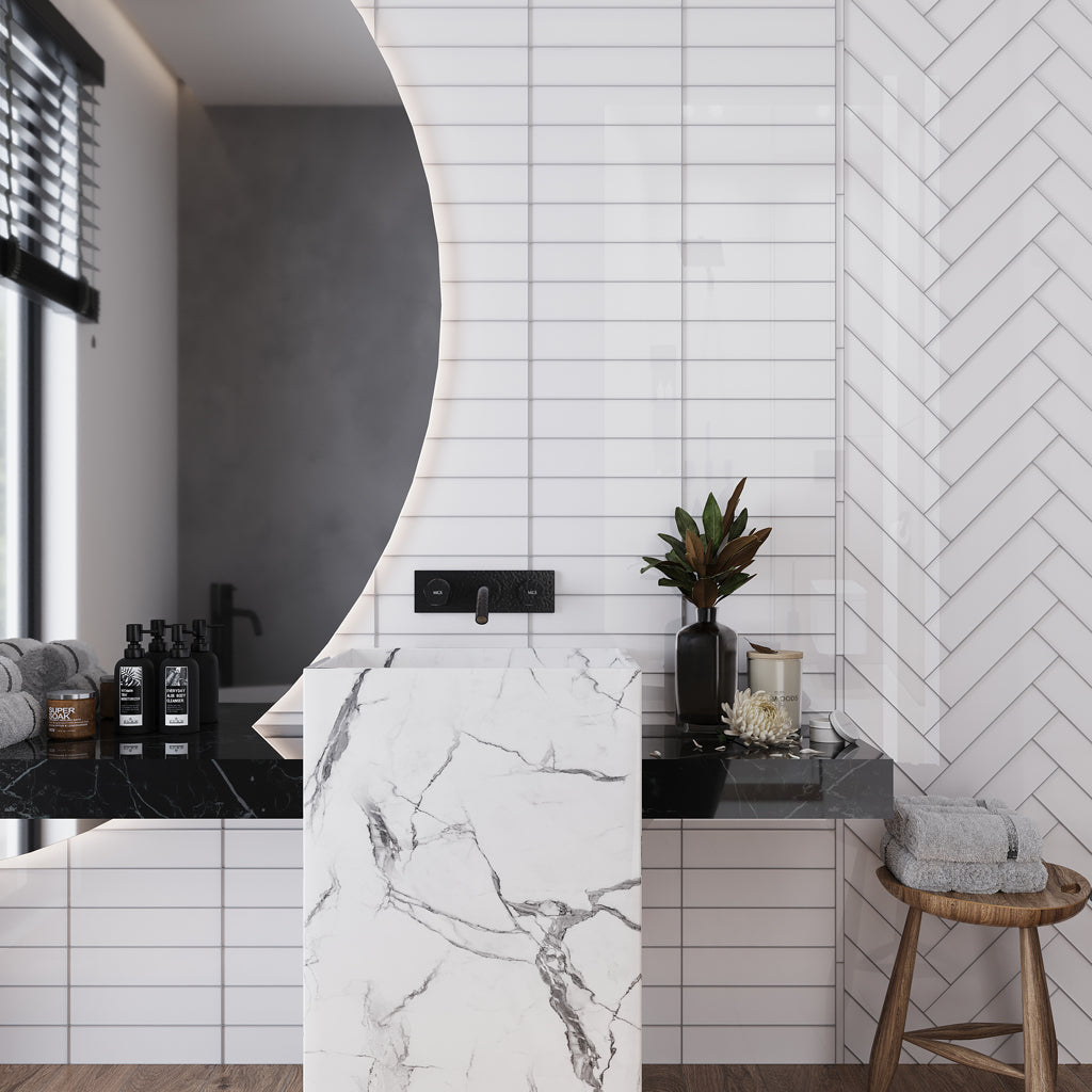White 3x12 Glossy Subway Glass Tile (20 pack, 5 sq ft/case) - Sample