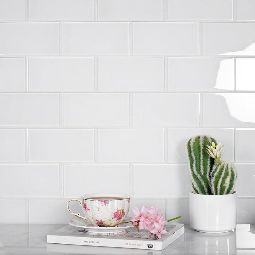 White 3x6 Glossy Subway Glass Tile (40 pack, 5 sq ft/case)