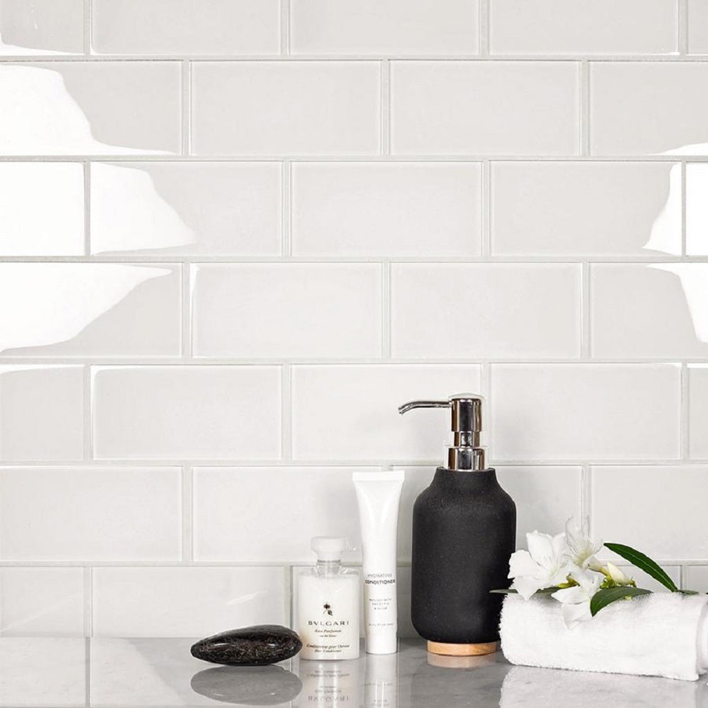 White 3x6 Glossy Subway Glass Tile (40 pack, 5 sq ft/case)