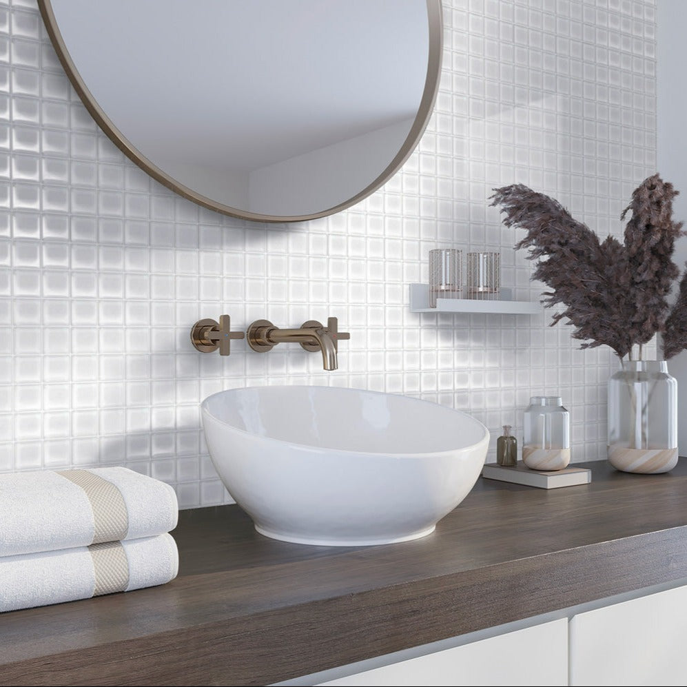 White 12x12 Glossy Square Glass Mosaic Tile (10 pack, 9.67 sq ft/case)