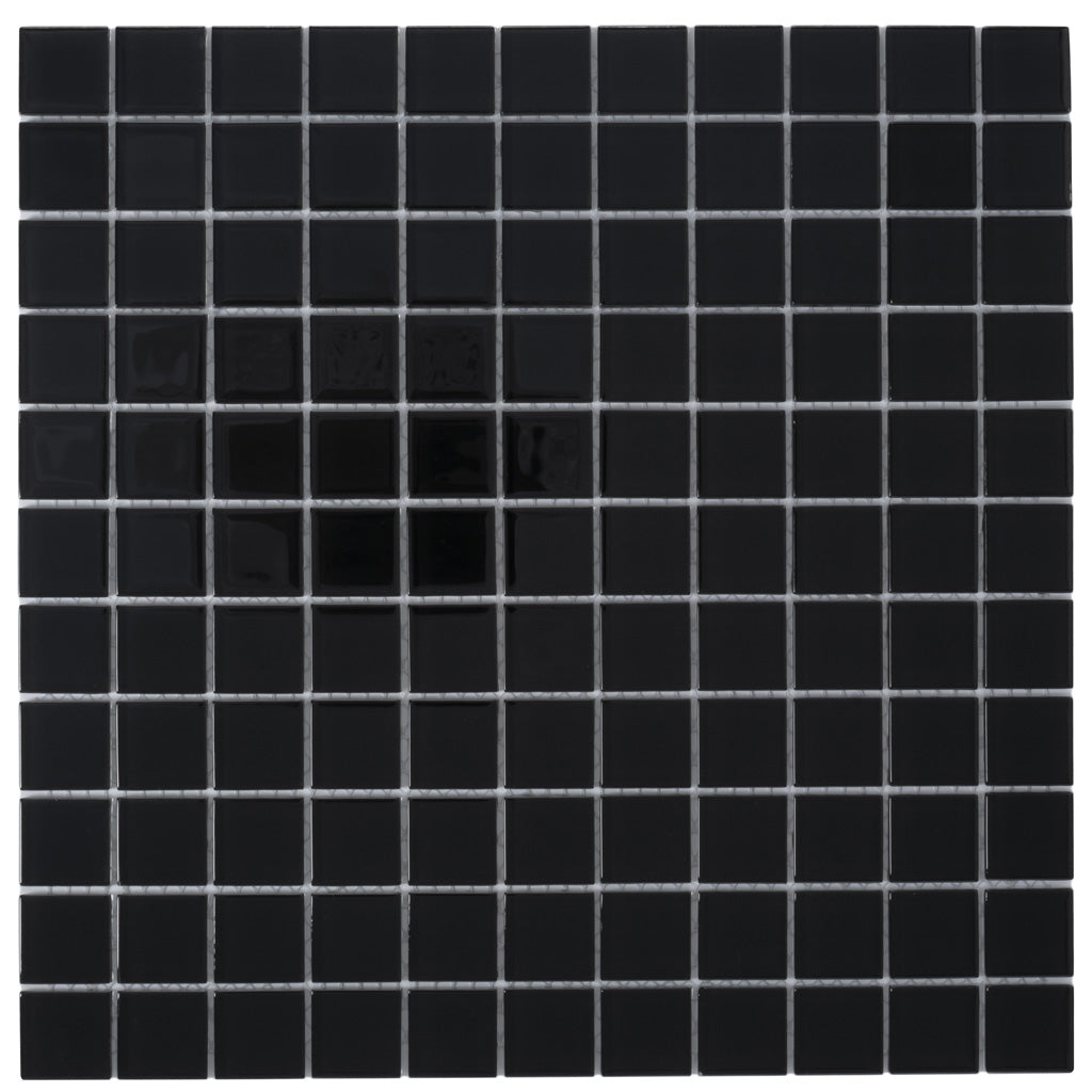 Black 12x12 Glossy Square Glass Mosaic Tile (10 pack, 9.67 sq ft/case)