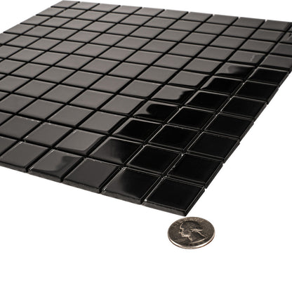 Black 12x12 Glossy Square Glass Mosaic Tile (10 pack, 9.67 sq ft/case) - Sample