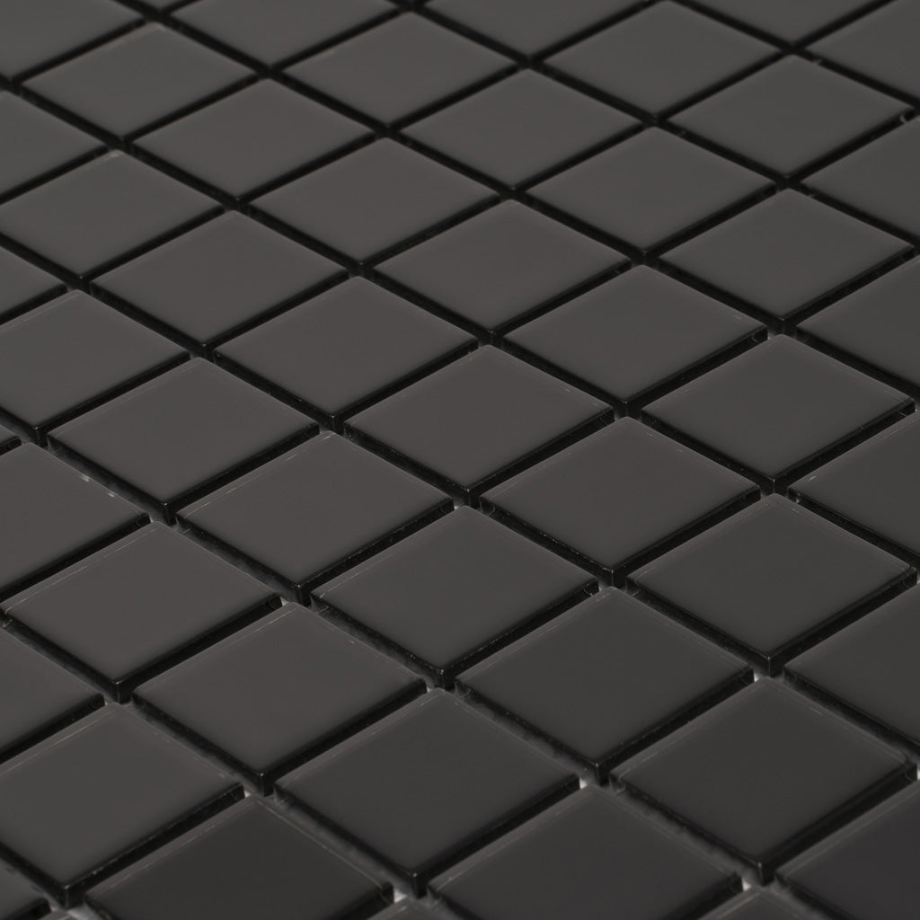Black 12x12 Glossy Square Glass Mosaic Tile (10 pack, 9.67 sq ft/case)