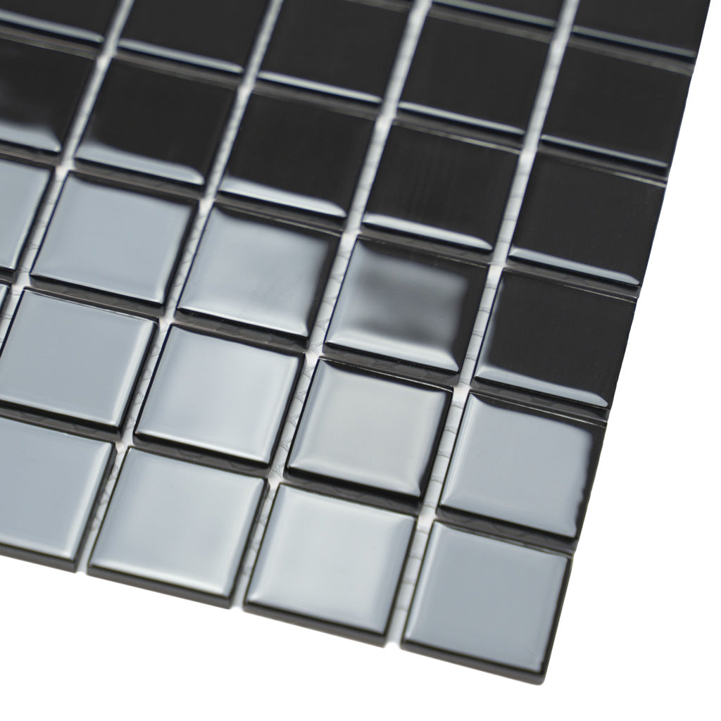 Black 12x12 Glossy Square Glass Mosaic Tile (10 pack, 9.67 sq ft/case) - Sample