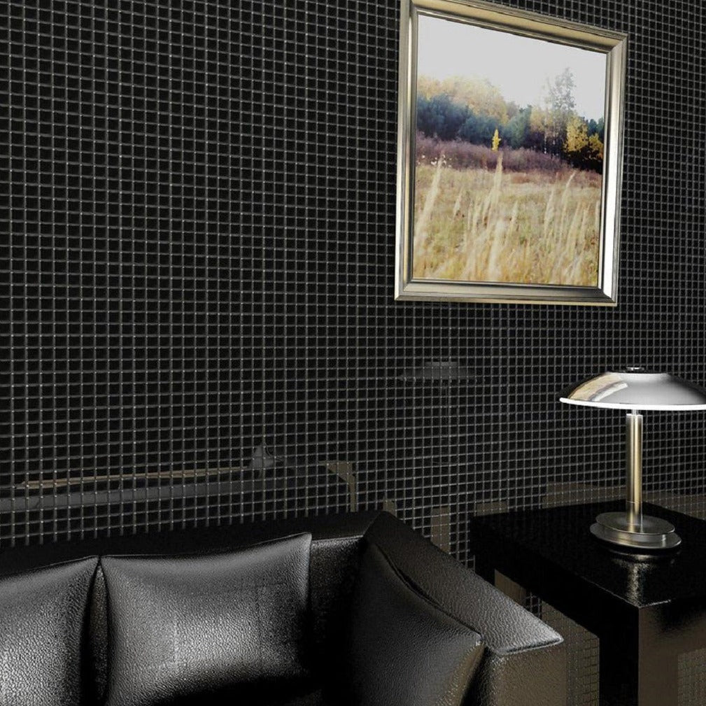 Black 12x12 Glossy Square Glass Mosaic Tile (10 pack, 9.67 sq ft/case)