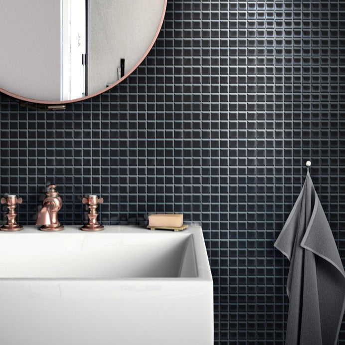 Black 12x12 Glossy Square Glass Mosaic Tile (10 pack, 9.67 sq ft/case)