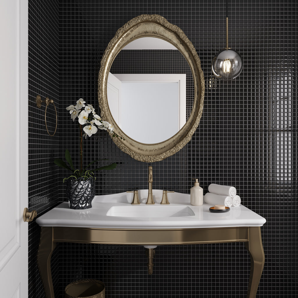Black 12x12 Glossy Square Glass Mosaic Tile (10 pack, 9.67 sq ft/case)
