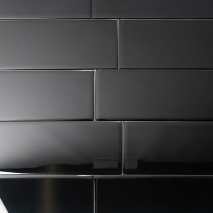 Black 4x16 Glossy Subway Glass Tile (12 pack, 5.33 sq ft/case) - Sample