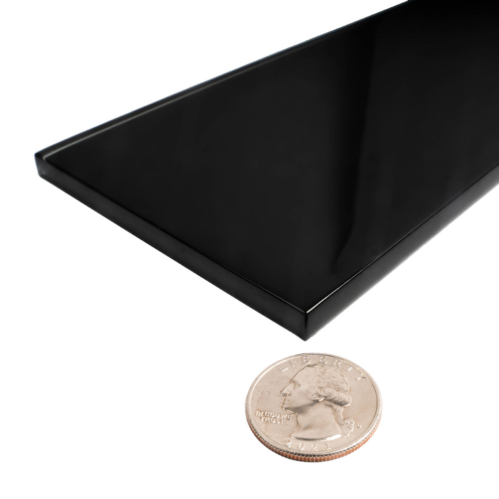 Black 4x16 Glossy Subway Glass Tile (12 pack, 5.33 sq ft/case)