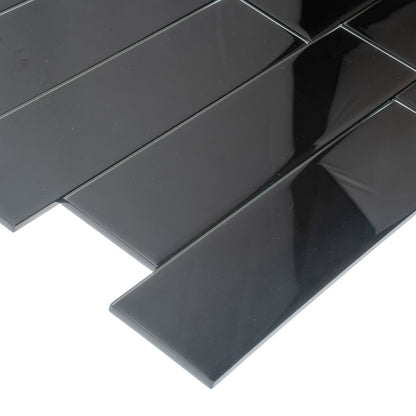 Black 4x16 Glossy Subway Glass Tile (12 pack, 5.33 sq ft/case)