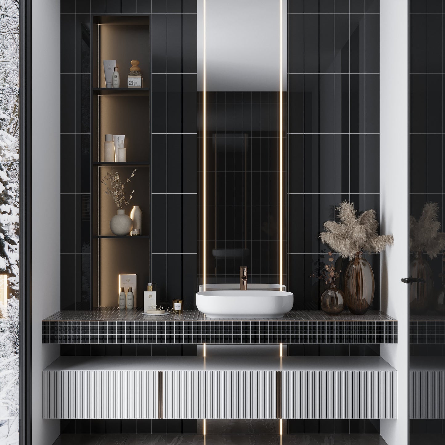Black 4x16 Glossy Subway Glass Tile (12 pack, 5.33 sq ft/case)