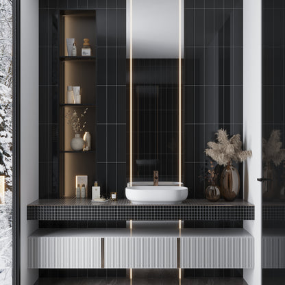 Black 4x16 Glossy Subway Glass Tile (12 pack, 5.33 sq ft/case)