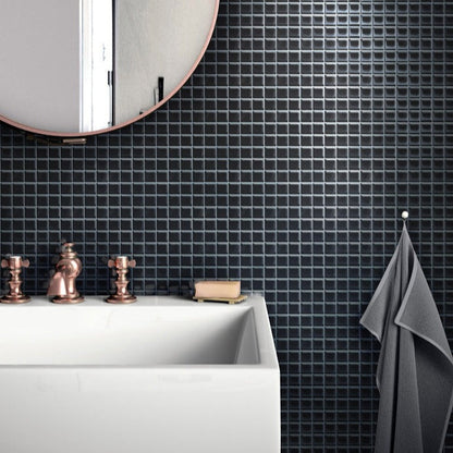 Black 12x12 Glossy Square Glass Mosaic Tile (10 pack, 9.67 sq ft/case) - Sample