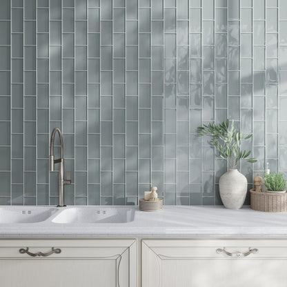 Stone Blue 3x6 Glossy Subway Glass Tile (40 pack, 5 sq ft/case)