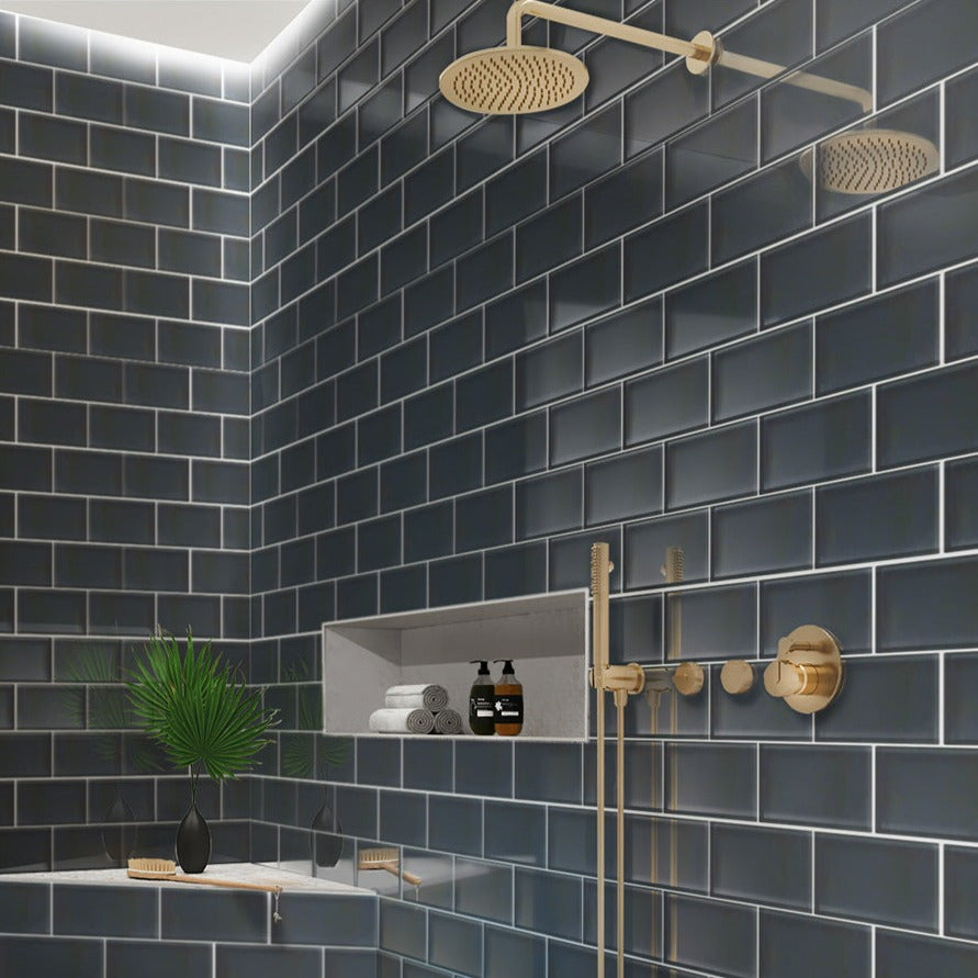 Coin Gray 3x6 Glossy Subway Glass Tile (40 pack, 5 sq ft/case)