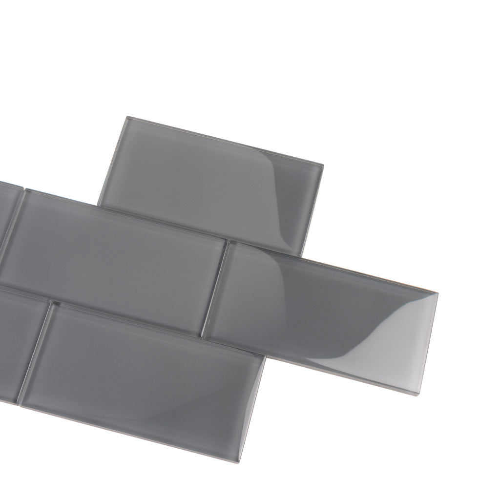 Coin Gray 3x6 Glossy Subway Glass Tile (40 pack, 5 sq ft/case) - Sample
