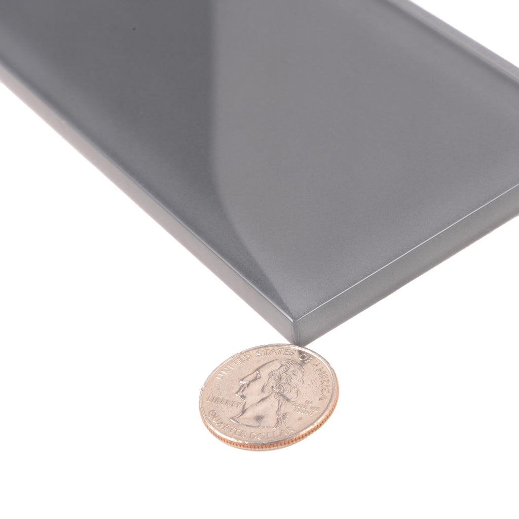 Coin Gray 3x6 Glossy Subway Glass Tile (40 pack, 5 sq ft/case)