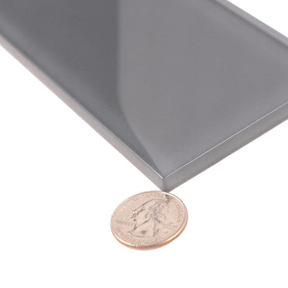Coin Gray 3x6 Glossy Subway Glass Tile (40 pack, 5 sq ft/case) - Sample