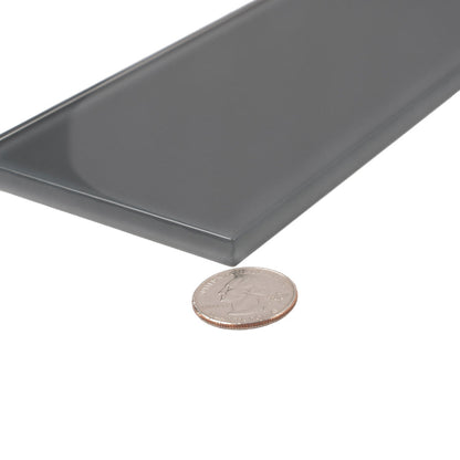 Coin Gray 4x16 Glossy Subway Glass Tile (12 pack, 5.33 sq ft/case)
