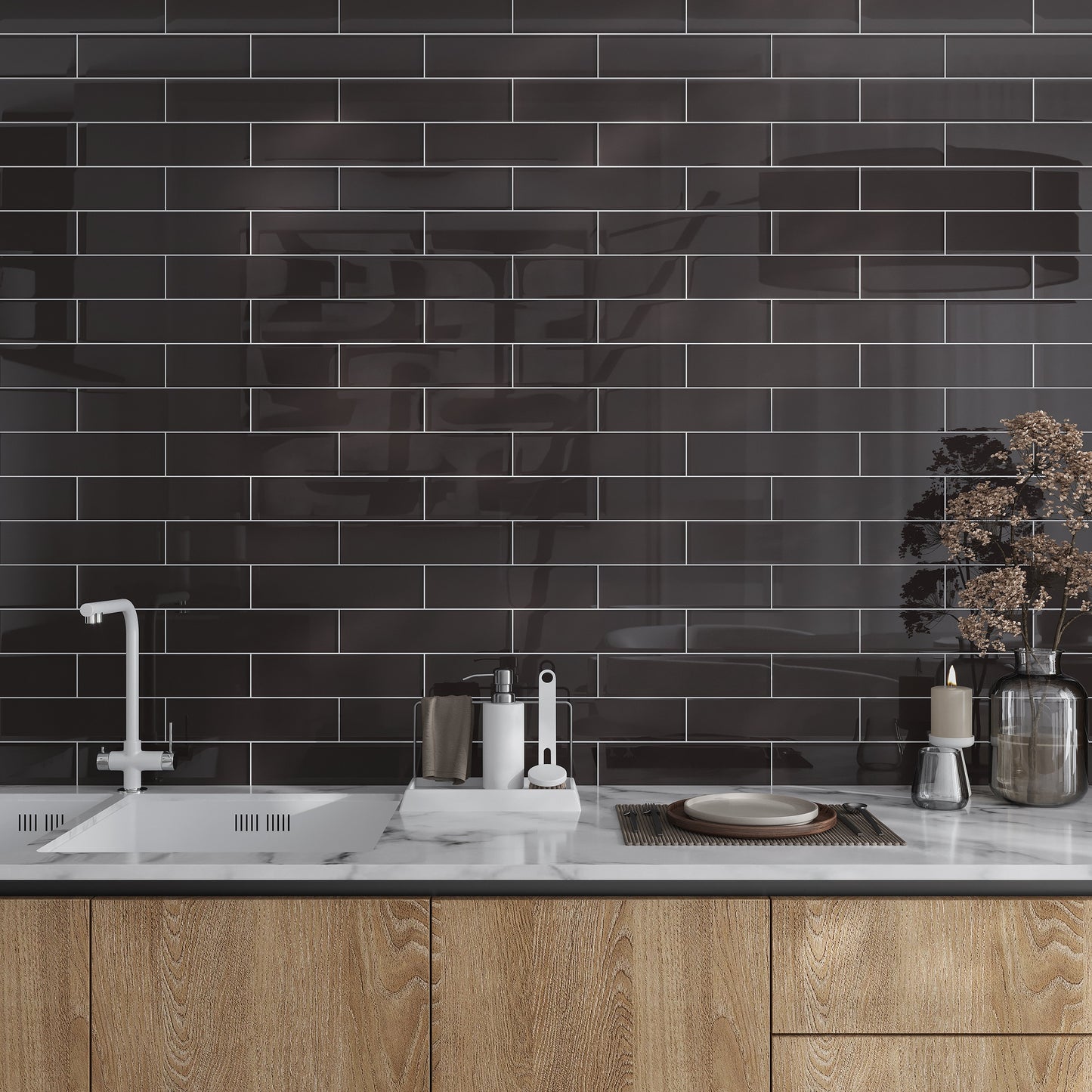 Ash Gray 3x12 Glossy Subway Glass Tile (20 pack, 5 sq ft/case)