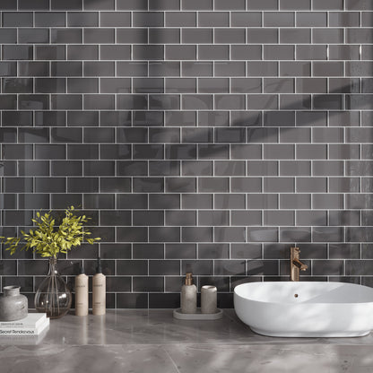 Ash Gray 3x6 Glossy Subway Glass Tile (40 pack, 5 sq ft/case)