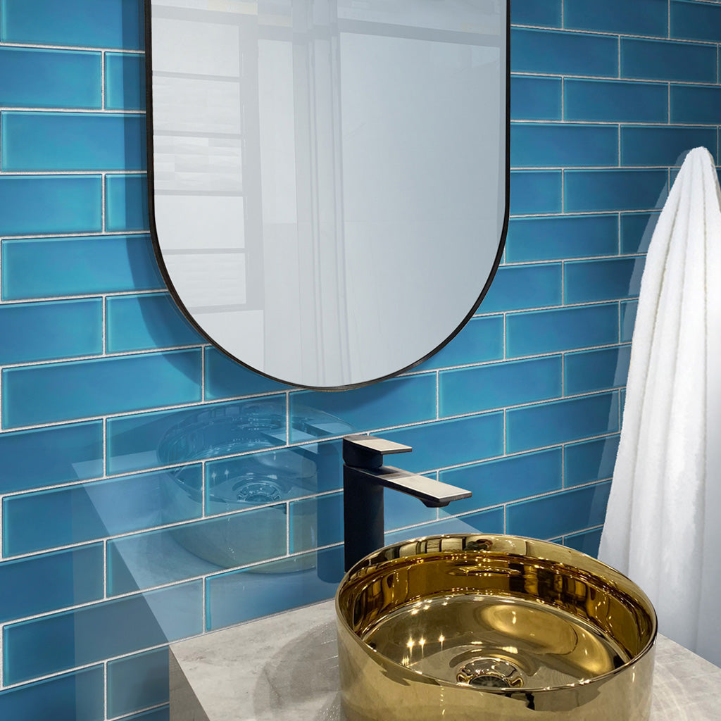 Cerulean Blue 3x12 Glossy Subway Glass Tile (20 pack, 5 sq ft/case) - Sample