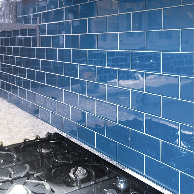 Cerulean Blue 3x6 Glossy Subway Glass Tile (40 pack, 5 sq ft/case)
