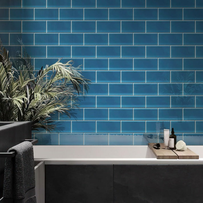 Cerulean Blue 3x6 Glossy Subway Glass Tile (40 pack, 5 sq ft/case)