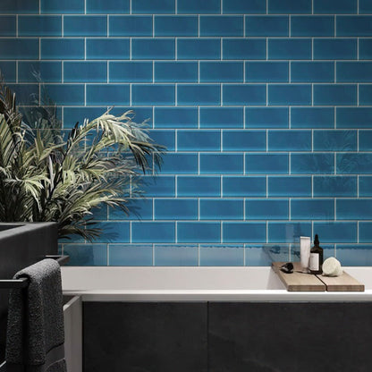 Cerulean Blue 3x6 Glossy Subway Glass Tile (40 pack, 5 sq ft/case)