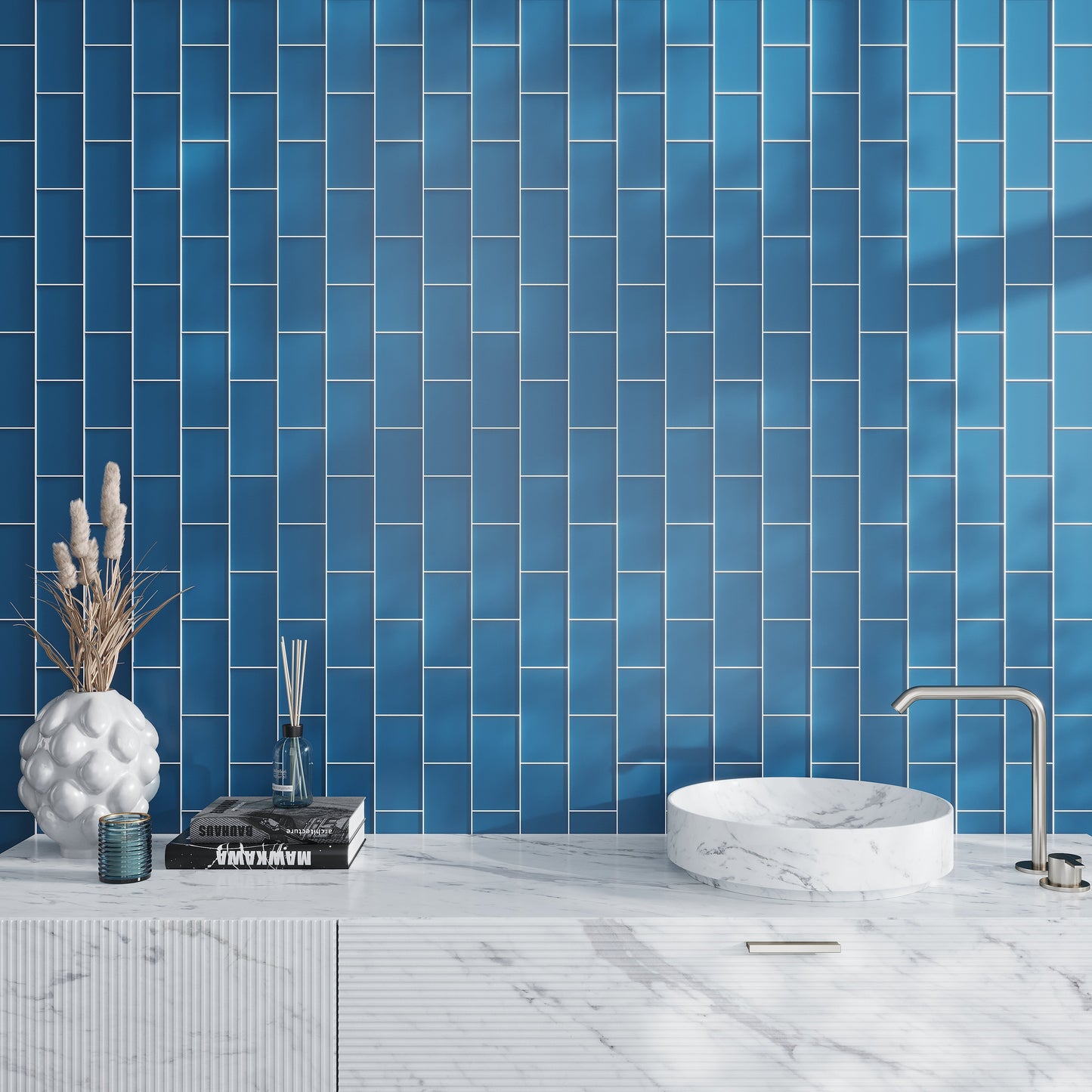 Cerulean Blue 3x6 Matte Subway Glass Tile (40 pack, 5 sq ft/case)