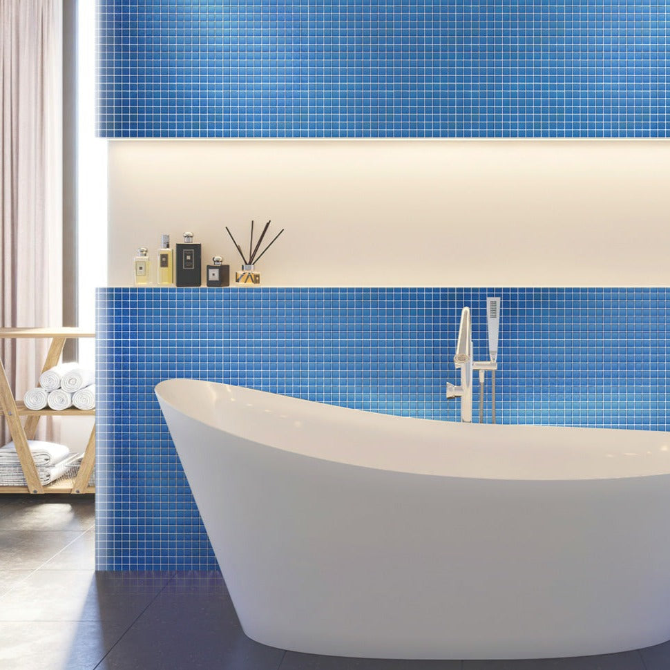 Cerulean Blue 12x12 Matte Square Glass Mosaic Tile (10 pack, 9.67 sq f ...