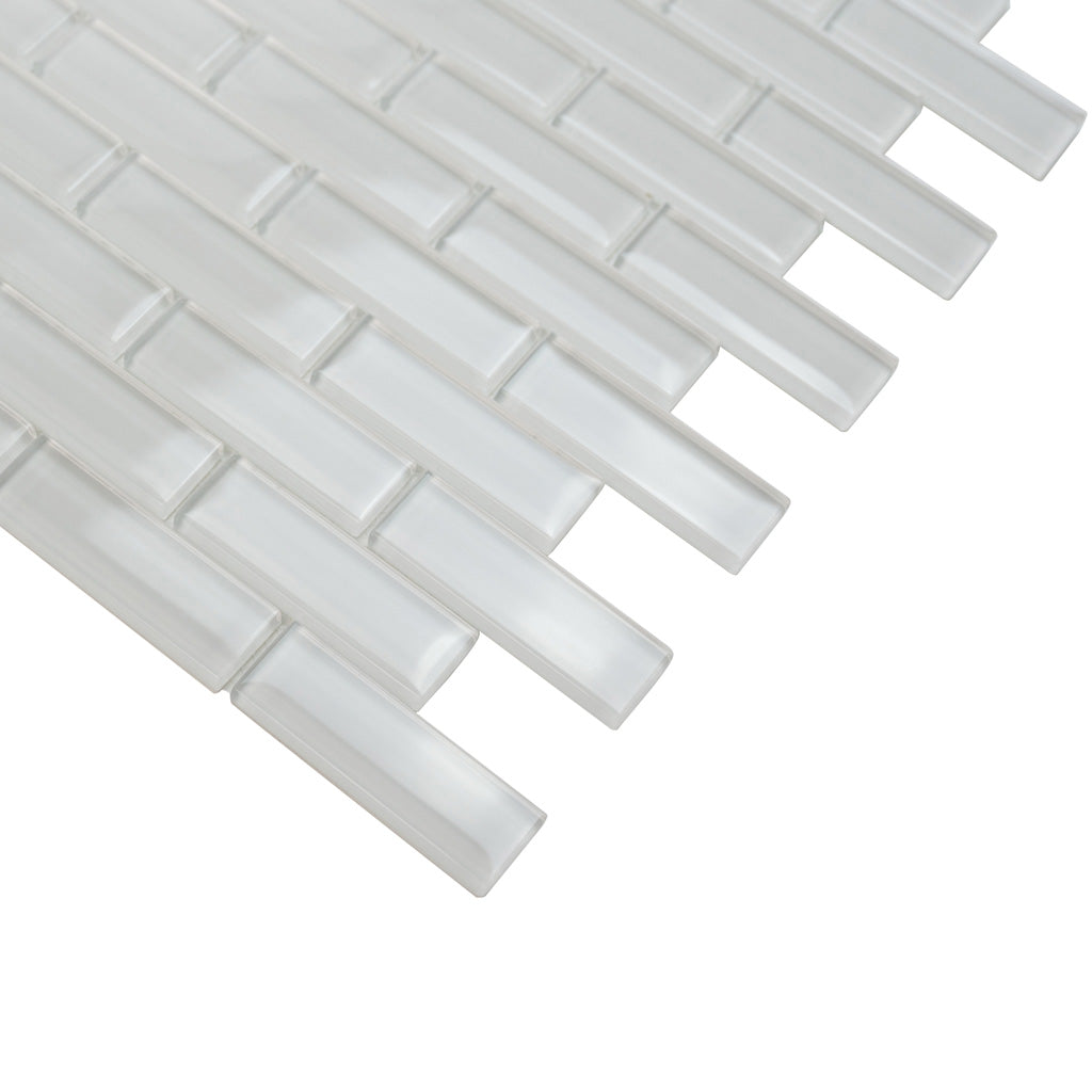 White 12x12 Glossy Brick Glass Mosaic Tile (5 pack, 4.92 sq ft/case)