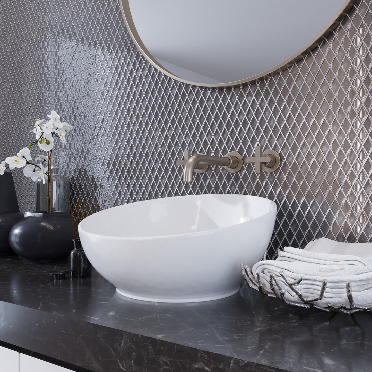 Gray 11x11 Glossy Diamond Glass Mosaic Tile (10 pack, 8.55 sq ft/case)