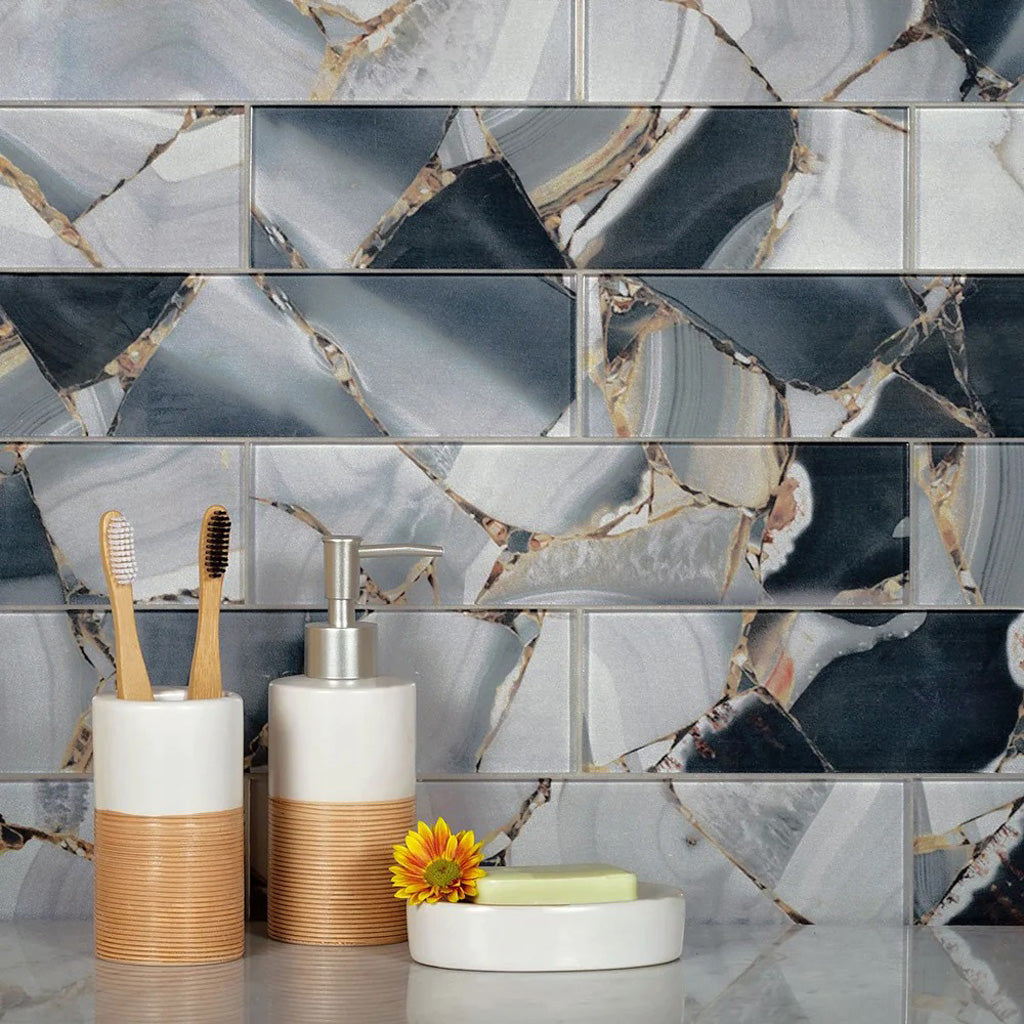 Gray 3x12 Glossy Glass Subway Tile (20 pack, 5 sq ft/case) - Sample