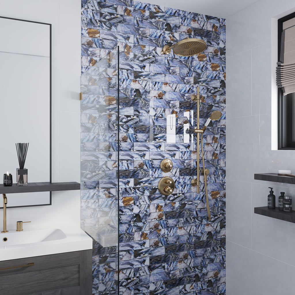 Brown Blue 3x12 Glossy Glass Subway Tile (20 pack, 5 sq ft/case)