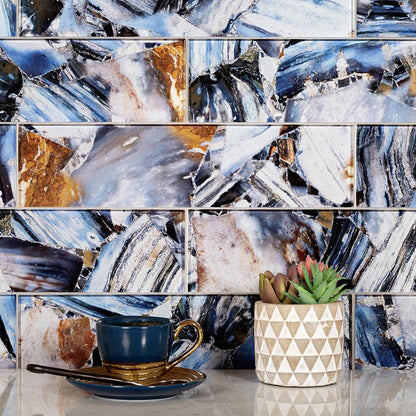Brown Blue 3x12 Glossy Glass Subway Tile (20 pack, 5 sq ft/case)