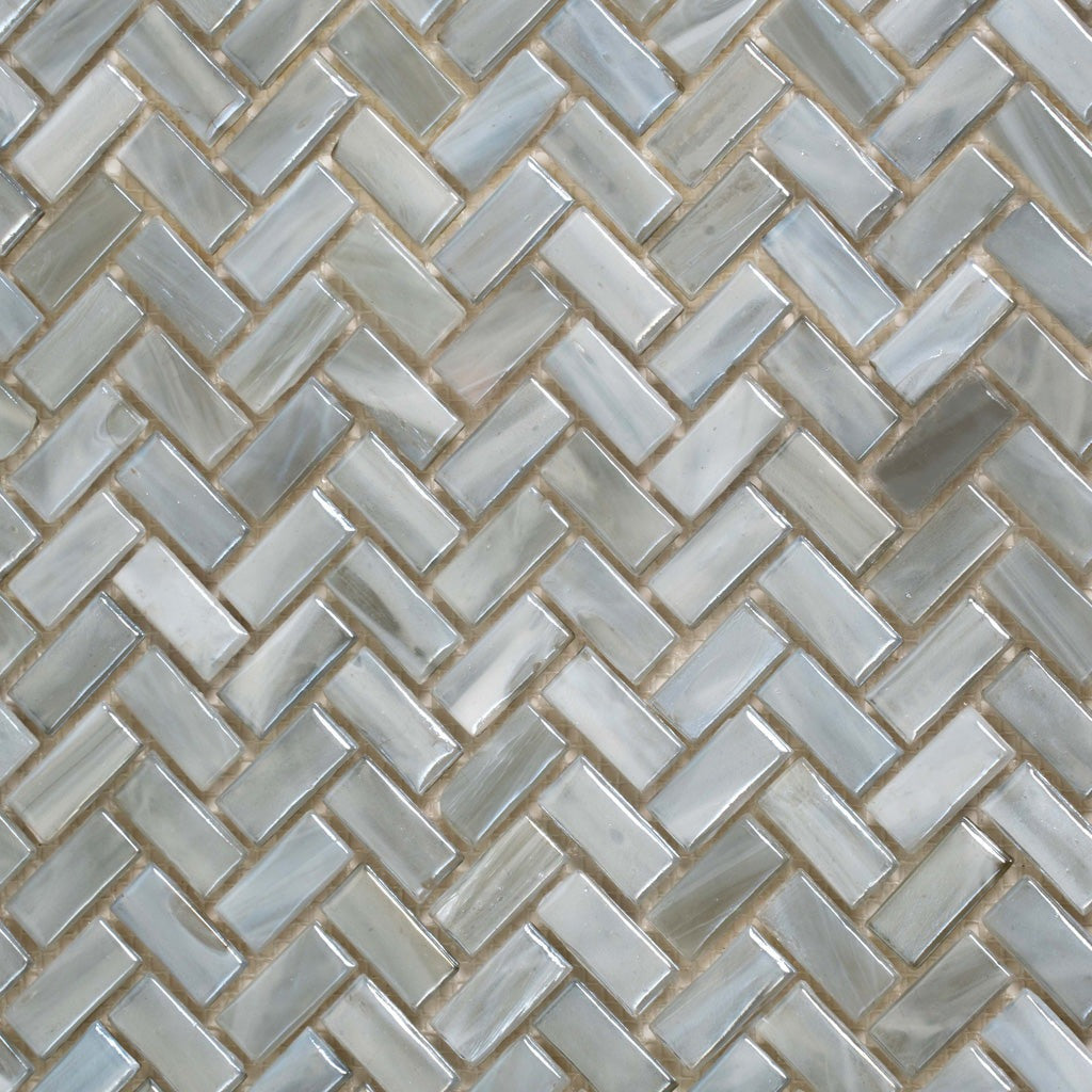 Beige 12x12 Glossy Herringbone Glass Mosaic Tile (10 pack, 9.75 sq ft/case) - Sample