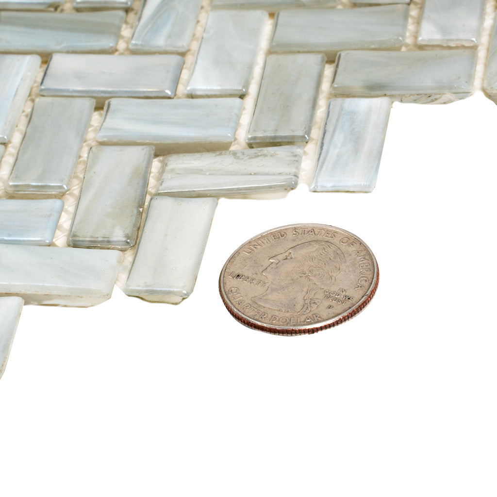 Beige 12x12 Glossy Herringbone Glass Mosaic Tile (10 pack, 9.75 sq ft/case) - Sample