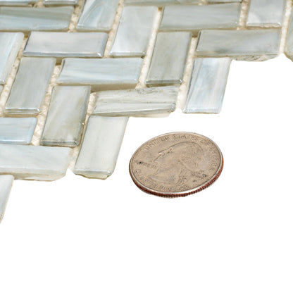 Beige 12x12 Glossy Herringbone Glass Mosaic Tile (10 pack, 9.75 sq ft/case) - Sample