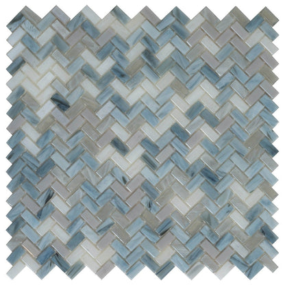 Blue Gray 12x12 Glossy Herringbone Glass Mosaic Tile (10 pack, 9.75 sq ft/case)