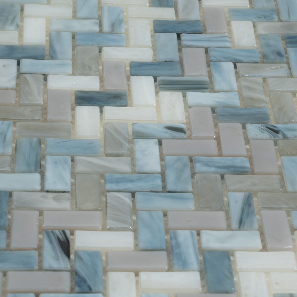 Blue Gray 12x12 Glossy Herringbone Glass Mosaic Tile (10 pack, 9.75 sq ft/case)
