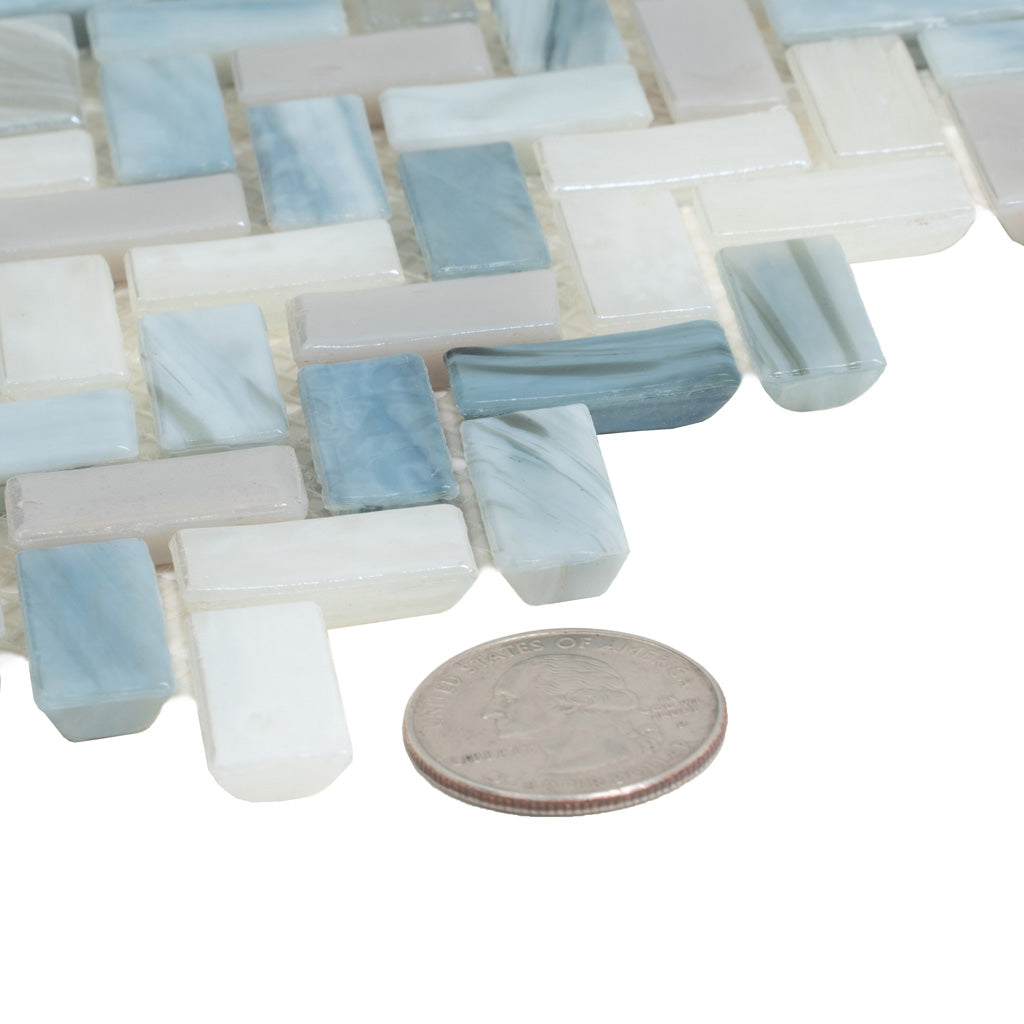 Blue Gray 12x12 Glossy Herringbone Glass Mosaic Tile (10 pack, 9.75 sq ft/case) - Sample