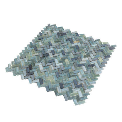 Gray Brown 12x12 Glossy Herringbone Glass Mosaic Tile (10 pack, 9.75 sq ft/case) - Sample