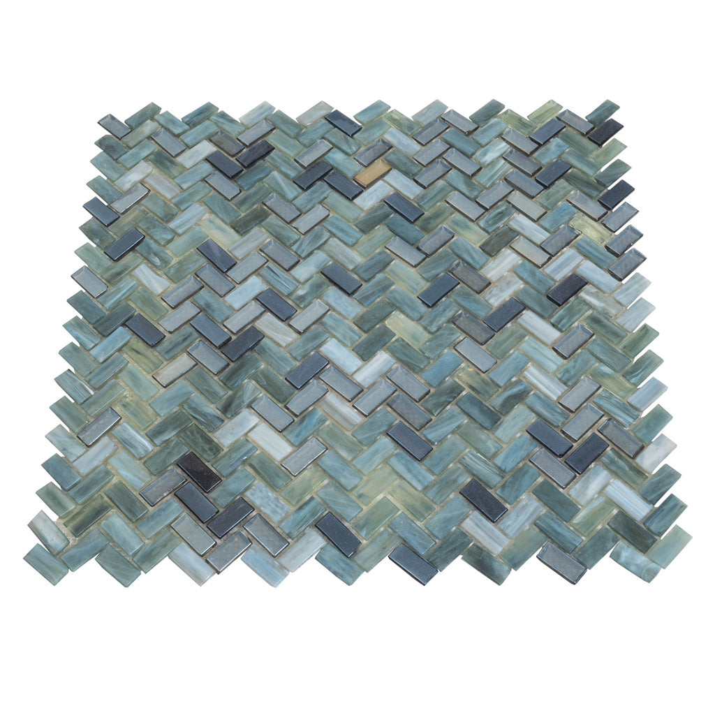 Gray Brown 12x12 Glossy Herringbone Glass Mosaic Tile (10 pack, 9.75 sq ft/case)