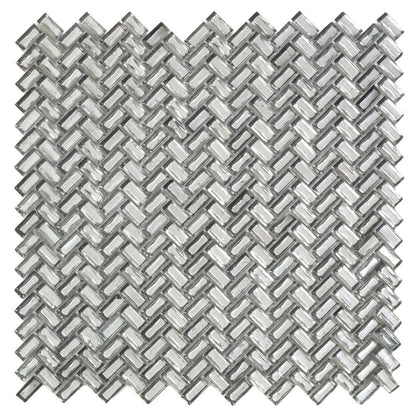 Silver 12x12 Glossy Herringbone Glass Mosaic Tile (10 pack, 9.75 sq ft/case)