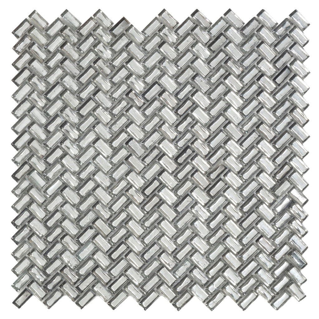 Silver 12x12 Glossy Herringbone Glass Mosaic Tile (10 pack, 9.75 sq ft/case) - Sample